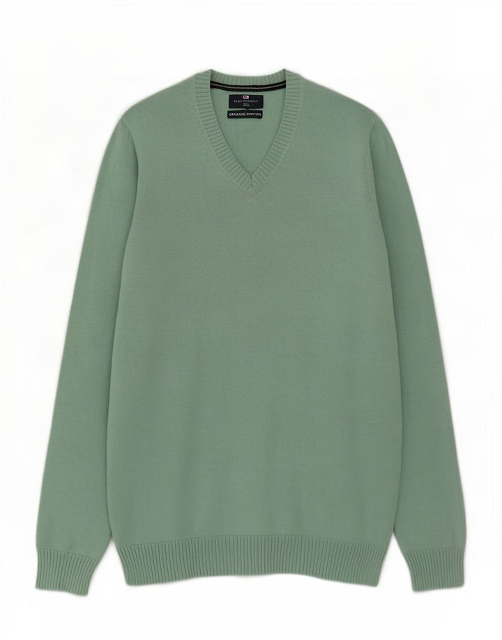 Maglione da uomo con scollo a V blu Harbour Marks & Spencer in cotone verde medio