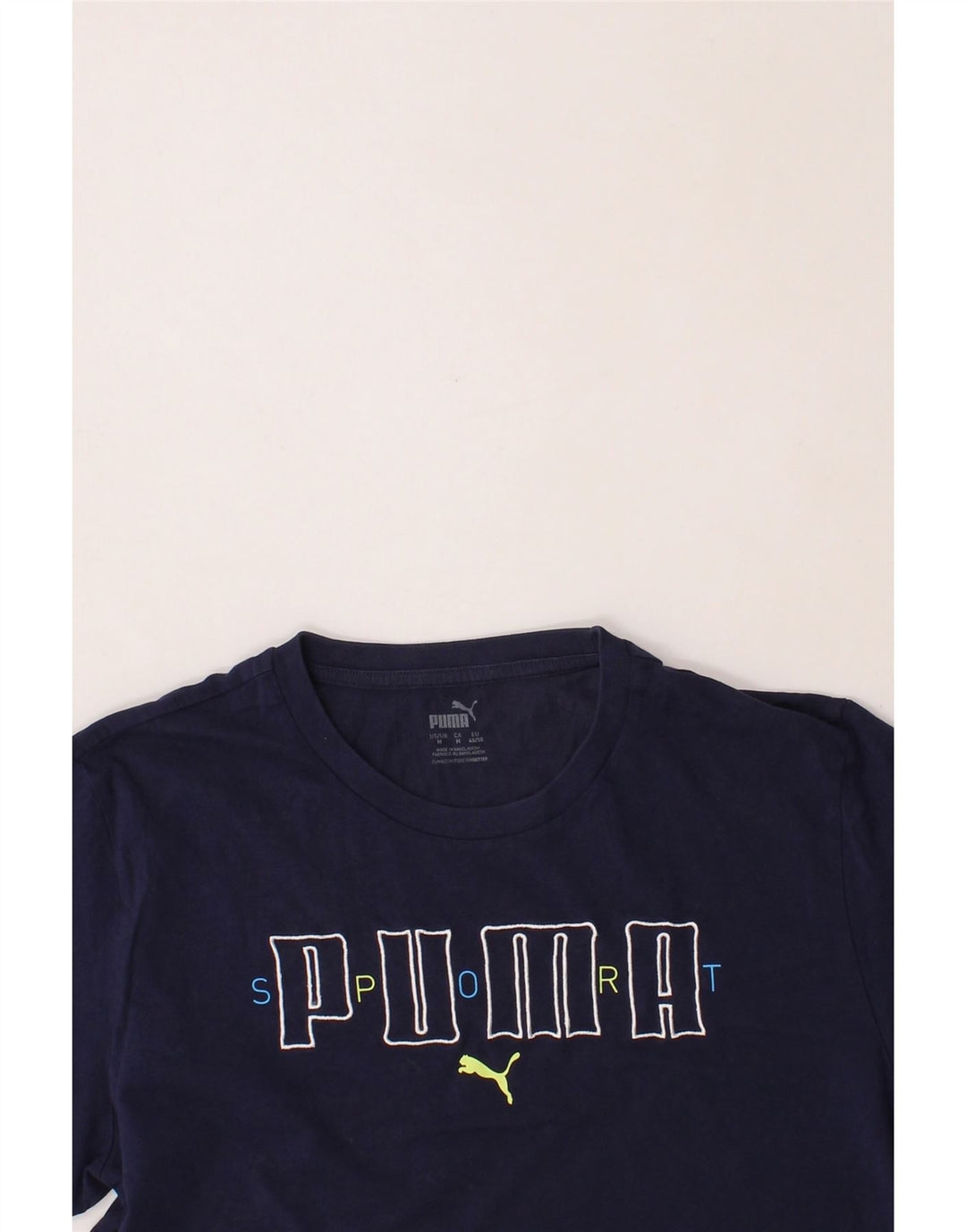 PUMA Mens Graphic T-Shirt Top Medium Navy Blue Cotton Vintage Puma and Second-Hand Puma from Messina Hembry 