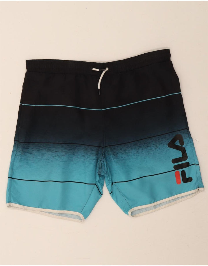 Pantaloncini da bagno grafici da uomo Fila in poliestere color block blu medio
