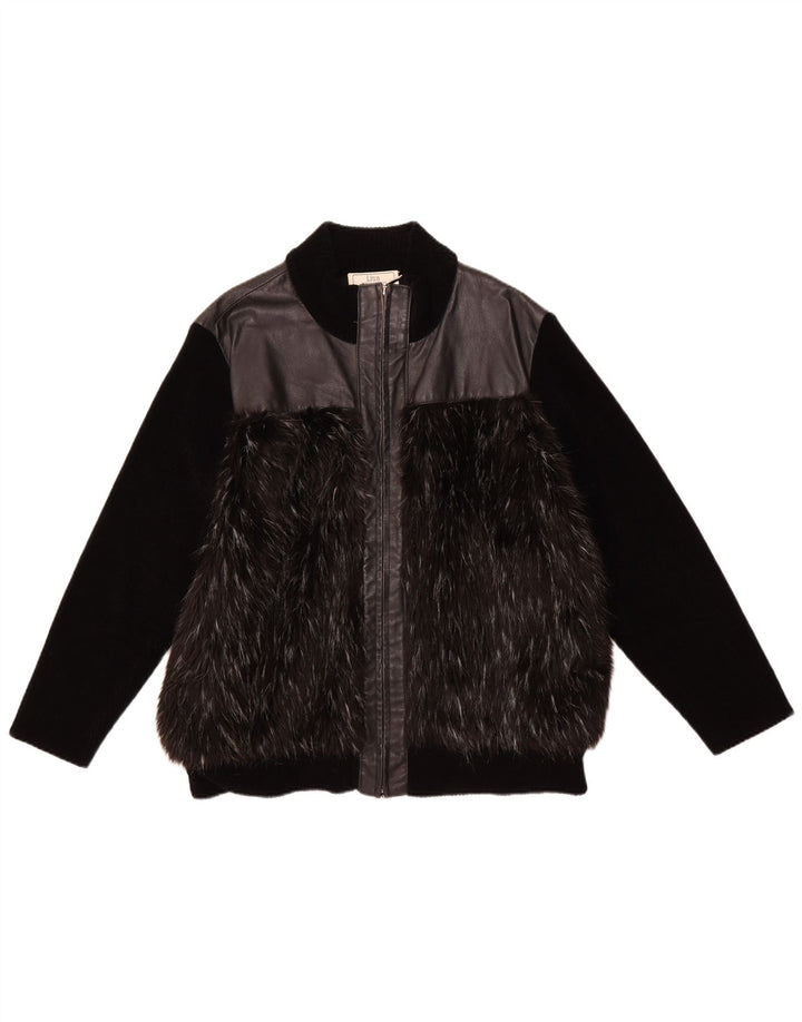 Giacca in pelle da donna VINTAGE UK 18 XL in pelle nera