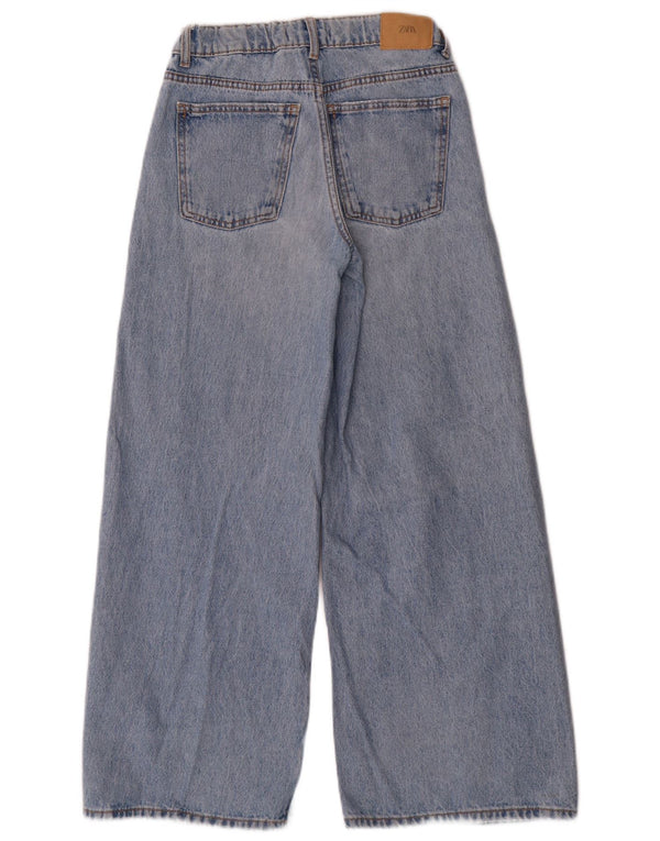 Jeans Zara per ragazze a gamba larga effetto invecchiato 13-14 anni W26 L27 cotone blu