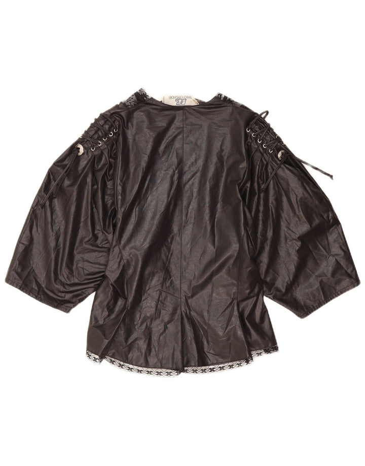 Top cardigan manica 3/4 da donna VINTAGE UK 10 piccolo nero