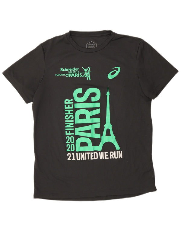 T-shirt grafica Asics Paris da donna UK 14 Poliestere grigio medio