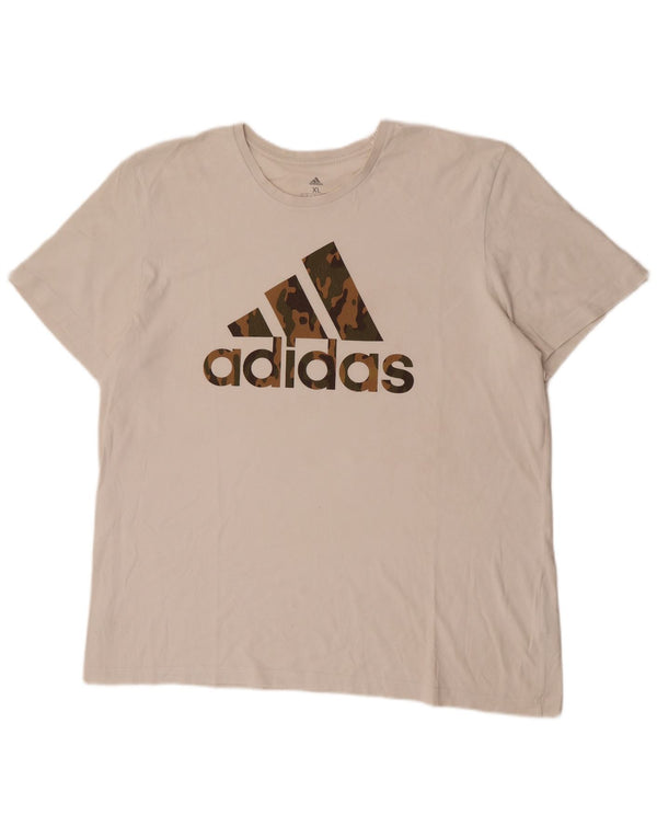 T-shirt grafica da uomo Adidas Top XL in cotone bianco sporco