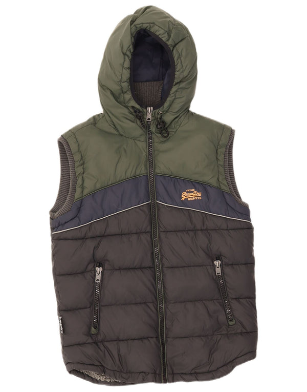 Gilet imbottito con cappuccio da uomo Superdry UK 38 nylon color block medio nero
