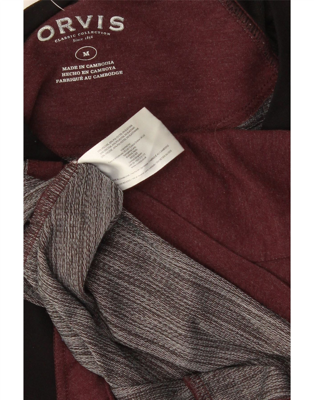 ORVIS Top da uomo a maniche lunghe in viscosa color block bordeaux medio