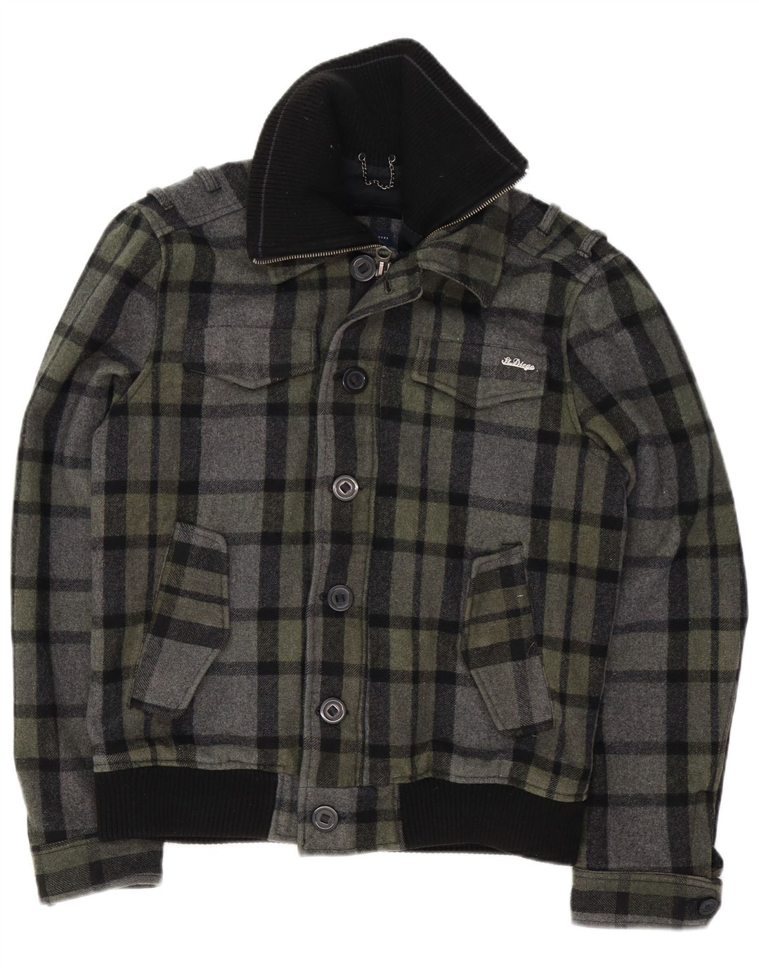 Giubbotto bomber vintage da uomo UK 40 in lana a quadri grigi grandi