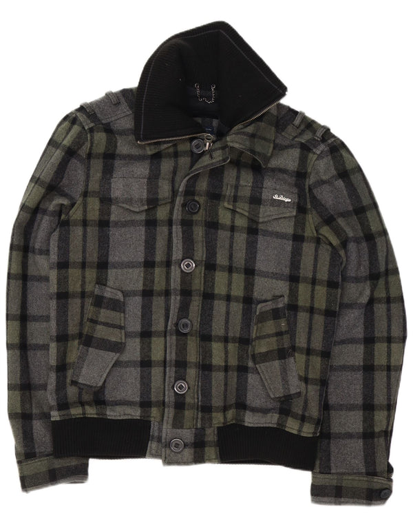 Giubbotto bomber vintage da uomo UK 40 in lana a quadri grigi grandi