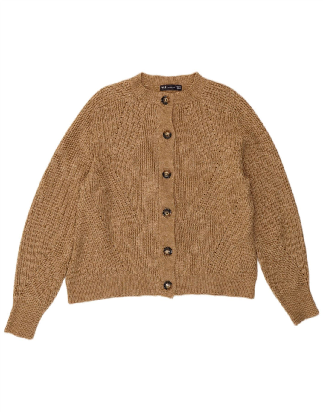 Maglione cardigan da donna Marks & Spencer UK 14 Acrilico marrone medio
