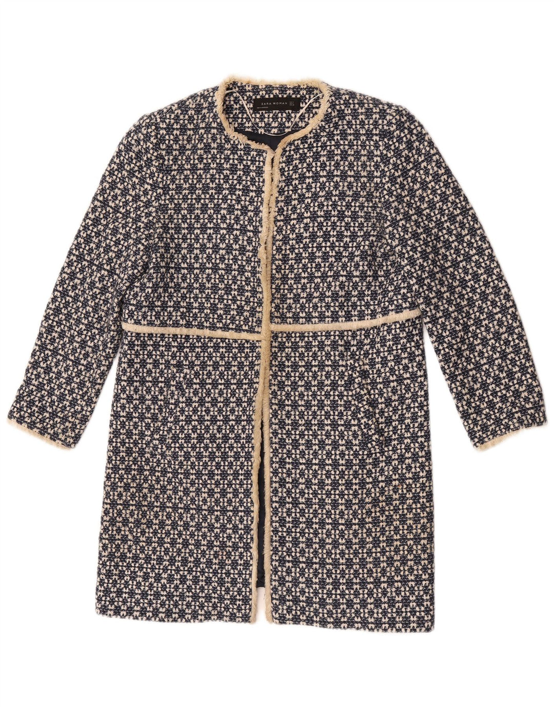 Soprabito aperto da donna Zara UK 12 cotone geometrico blu navy medio