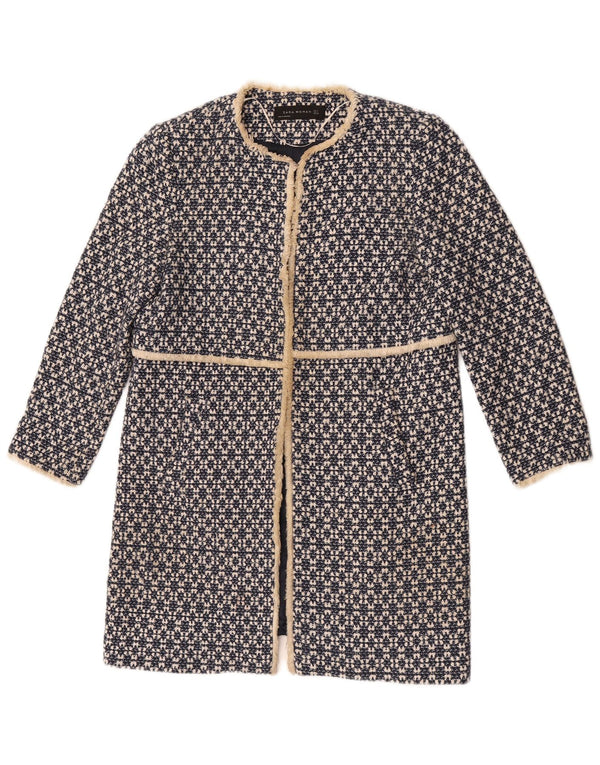 Soprabito aperto da donna Zara UK 12 cotone geometrico blu navy medio