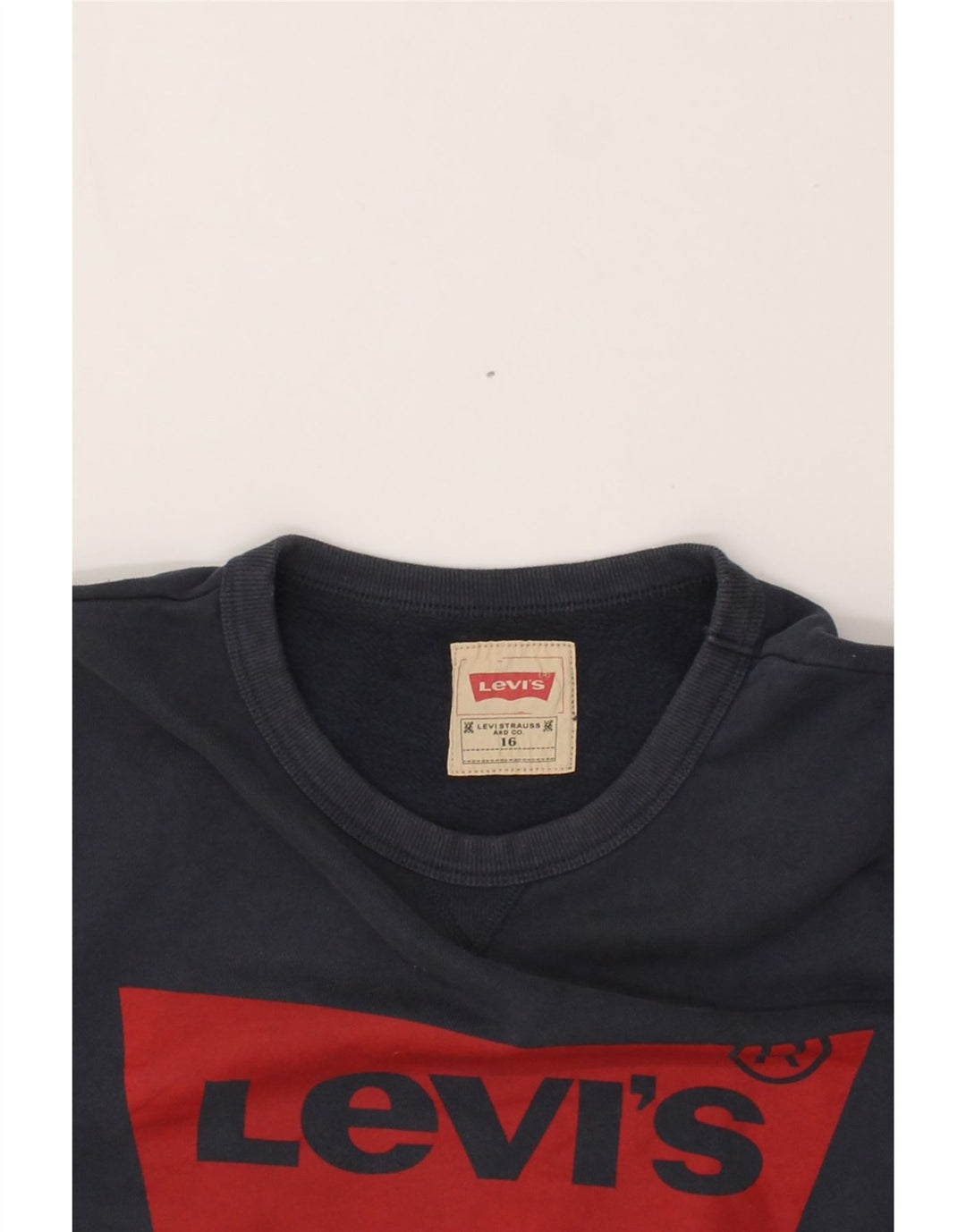 LEVI'S Boys Graphic Sweatshirt Jumper 15-16 Years Navy Blue Cotton Vintage Levi's and Second-Hand Levi's from Messina Hembry 