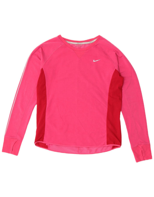 Maglia a maniche lunghe Nike Dri Fit da donna UK 14 Lyocell color block rosa medio