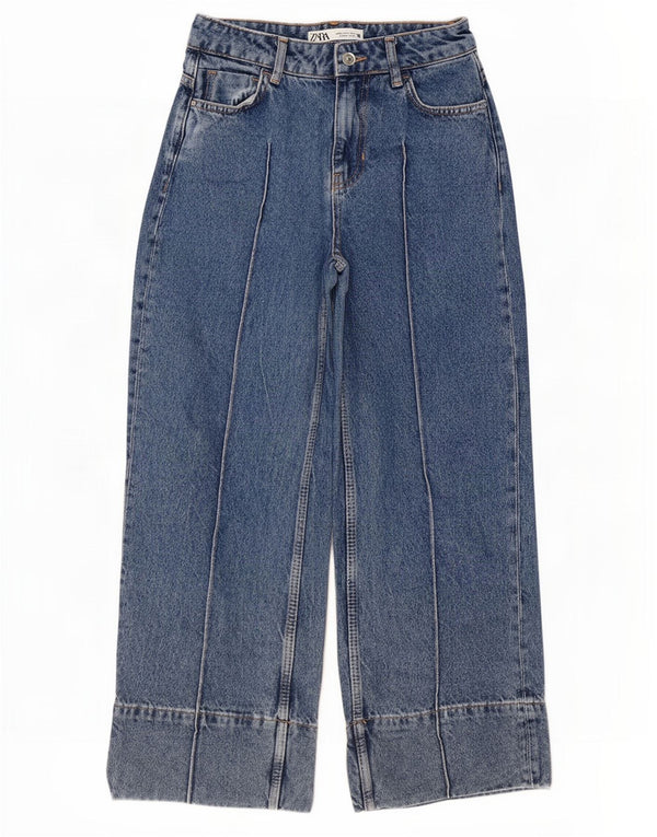 Jeans Zara da donna a vita alta vestibilità ampia EU 32 2XS W22 L25 cotone blu