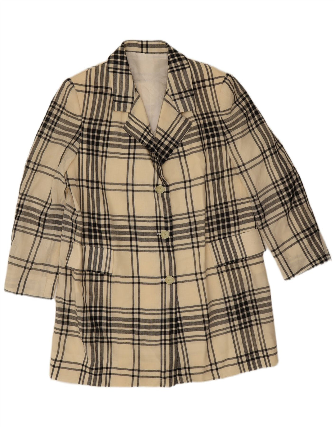 Giacca blazer vintage da donna a 3 bottoni UK 12 a quadri beige medio