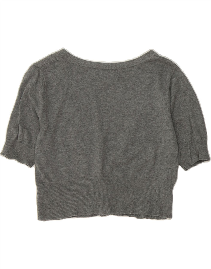 MOSSIMO Womens Short Sleeve Cardigan Sweater UK 14 Large Grey Cotton Vintage Mossimo and Second-Hand Mossimo from Messina Hembry 
