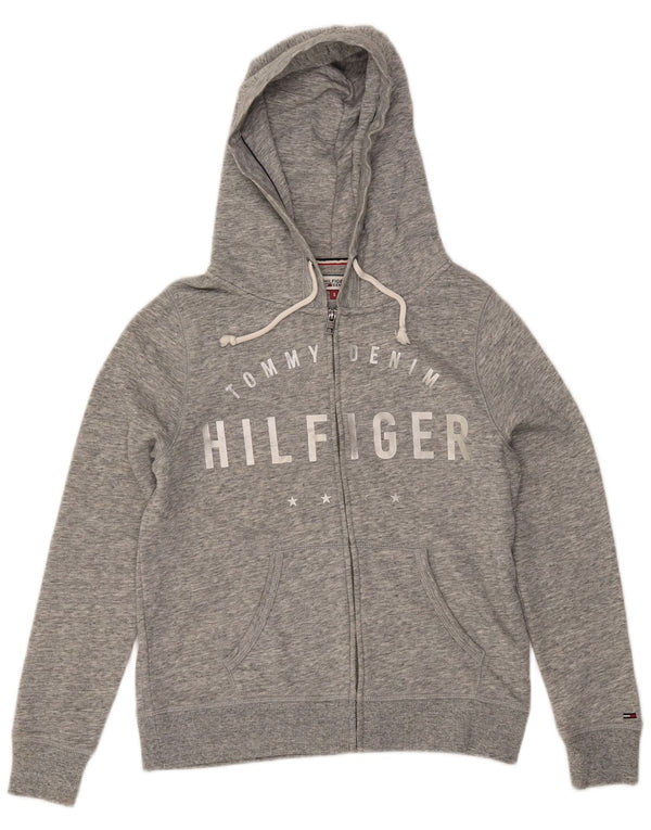 TOMMY HILFIGER Maglione con cappuccio e zip oversize da donna UK 10 piccolo grigio