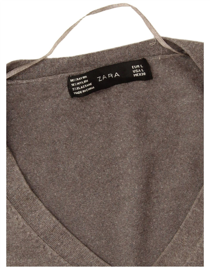 Maglione Zara da donna con scollo a V UK 16 Large Rayon grigio