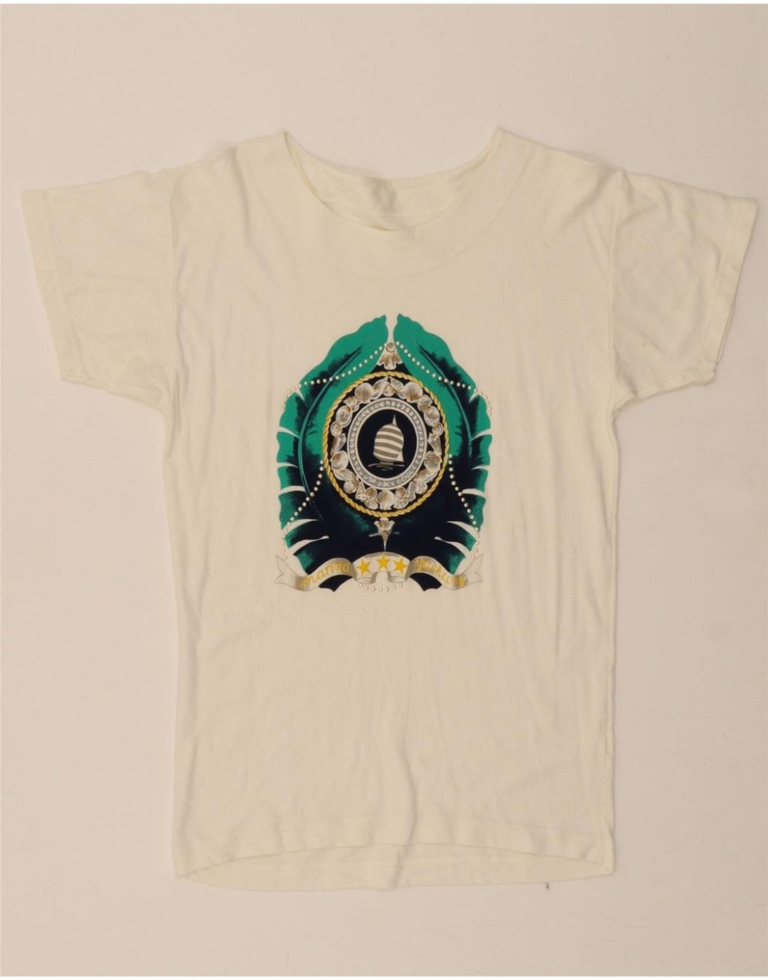 MARINA YACHTING Womens Graphic T-Shirt Top UK 12 Medium White Vintage Marina Yachting and Second-Hand Marina Yachting from Messina Hembry 