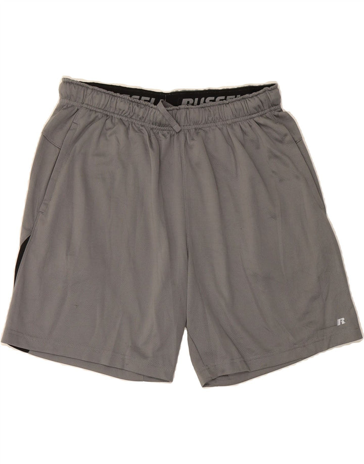 RUSSELL ATHLETIC Mens Sport Shorts Large  Grey Colourblock Polyester Vintage Russell Athletic and Second-Hand Russell Athletic from Messina Hembry 