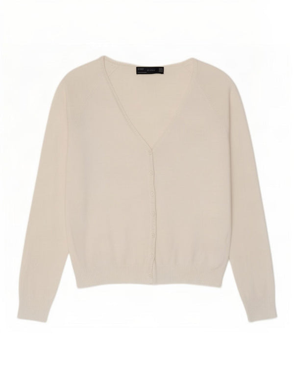 Maglione cardigan da donna Zara UK 12 cotone bianco medio