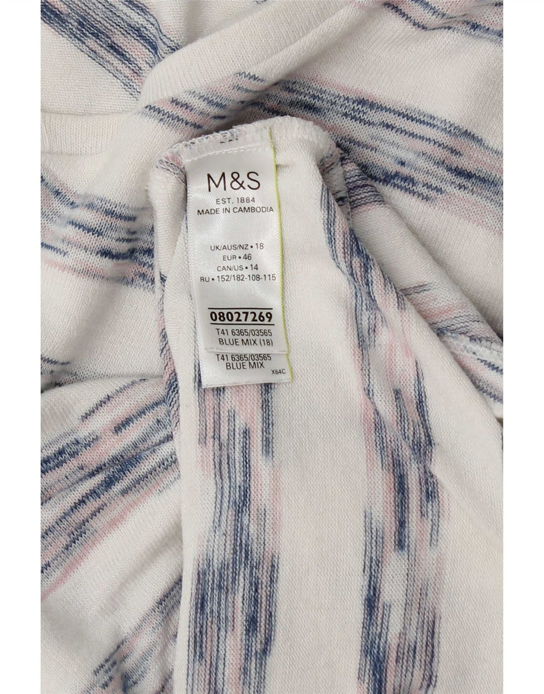 Marks & Spencer Top da donna a maniche lunghe UK 18 XL Viscosa a righe bianche