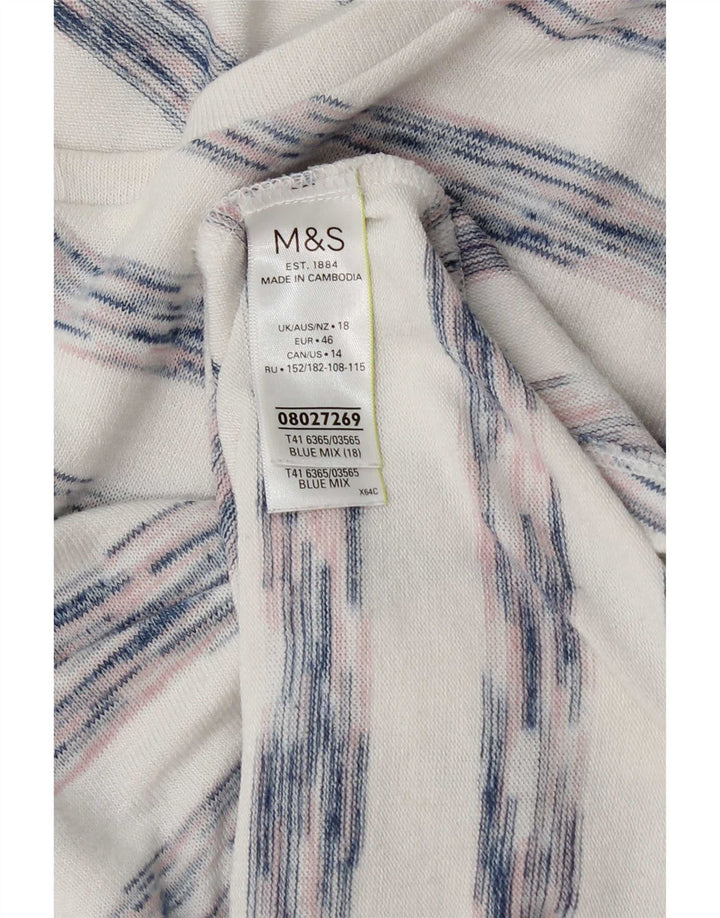 Marks & Spencer Top da donna a maniche lunghe UK 18 XL Viscosa a righe bianche