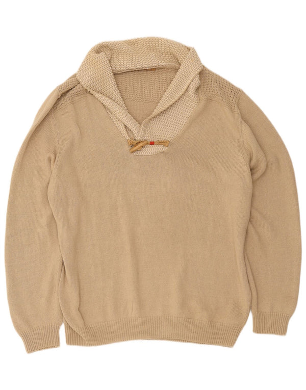 Maglione maglione da uomo con collo a scialle Massimo Dutti 2XL cotone beige