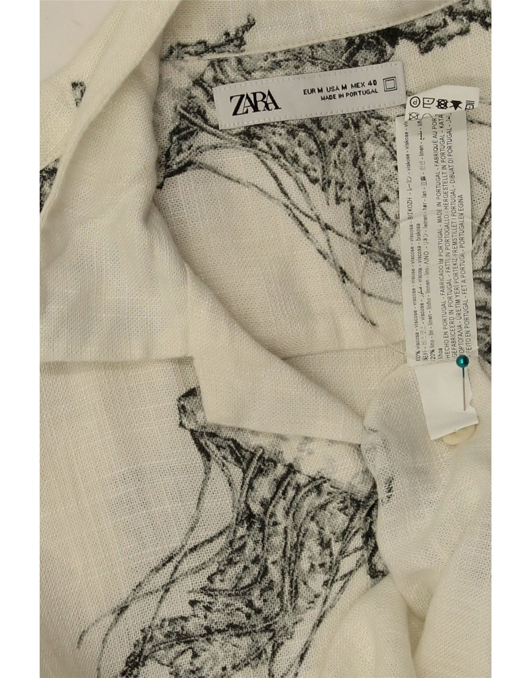 Camicia a maniche corte da uomo Zara con motivo astratto in viscosa bianca media