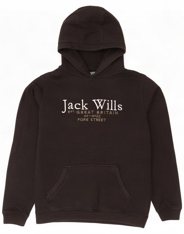 Jack Wills Boys Graphic Hoodie Jumper 14-15 Years Black Cotton