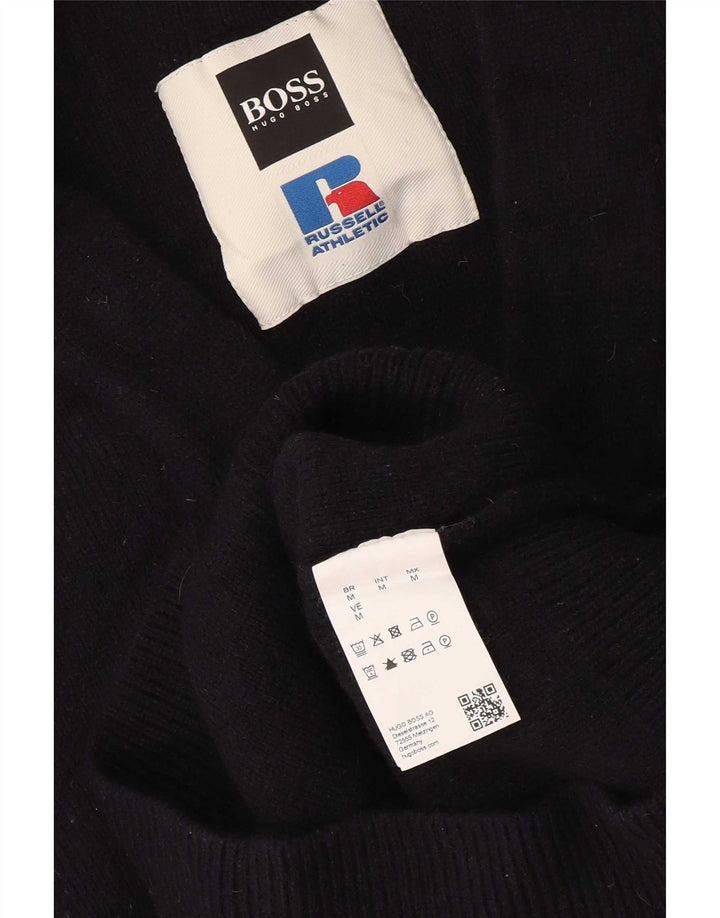Hugo Boss Maglione da uomo con scollo a V grafico a blocchi di colore blu navy medio