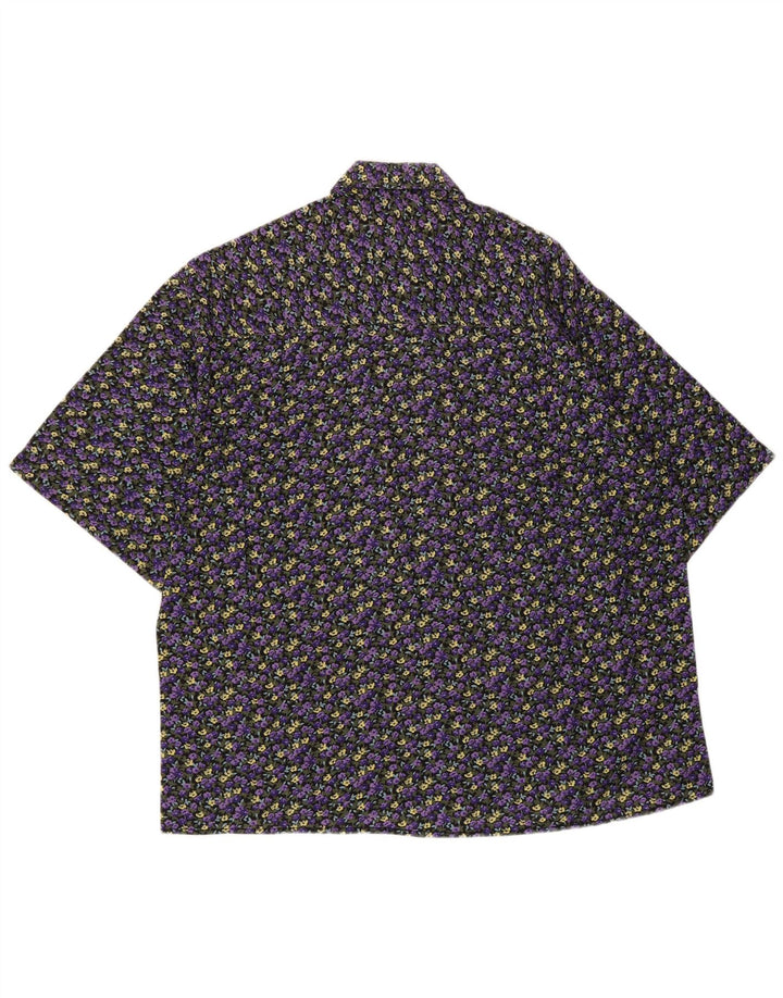 Camicia vintage da uomo a maniche corte viola medio floreale