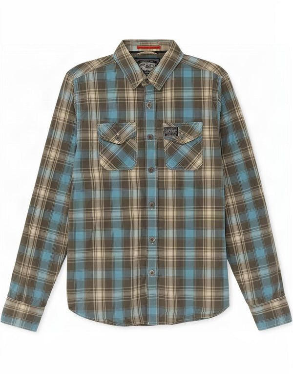 Camicia da uomo Superdry in cotone scozzese blu medio