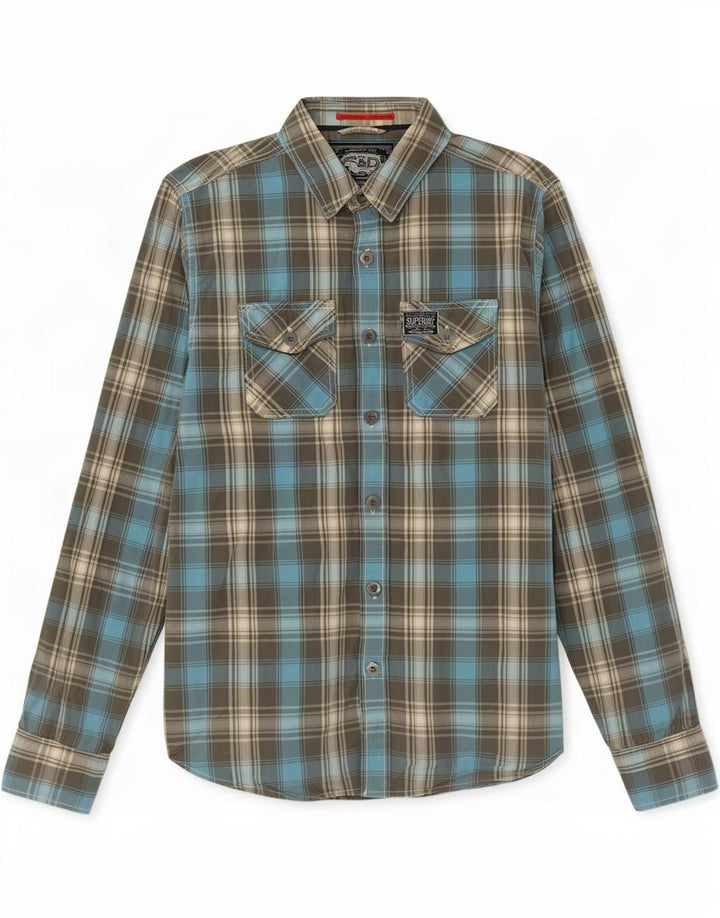 Camicia da uomo Superdry in cotone scozzese blu medio