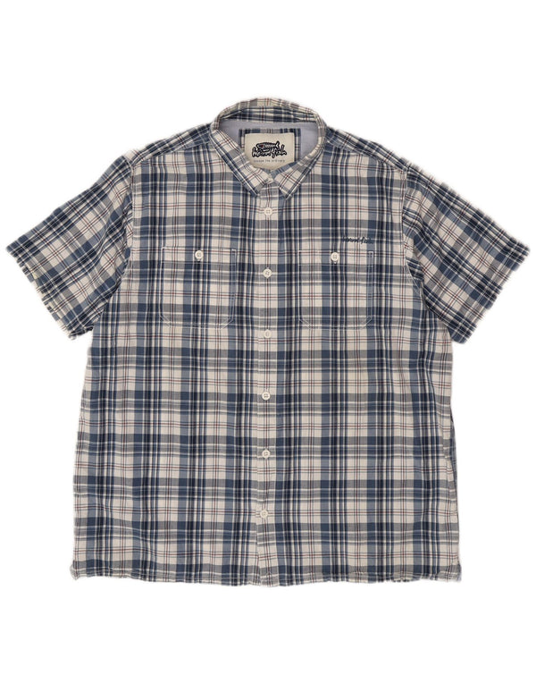 WEIRD FISH Camicia a maniche corte da uomo 2XL Cotone a quadri blu