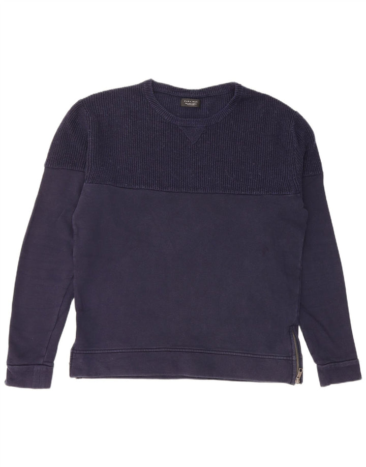 Felpa Zara da uomo maglione grande in cotone blu navy