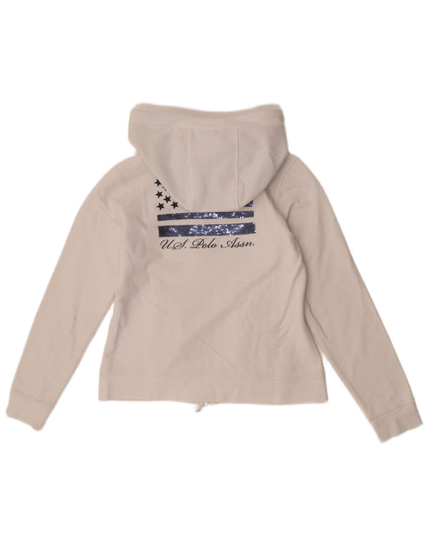 Polo Assn. Maglione con cappuccio e zip da donna UK 10 piccolo cotone bianco