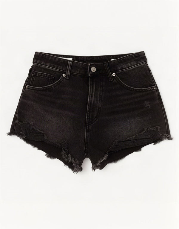 Pantaloncini in denim invecchiato a vita alta da donna Zara EU 36 XS W26 cotone grigio