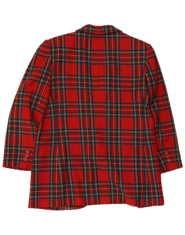 Giacca blazer vintage da donna con maniche a 3/4 e 1 bottone, UK 14, scozzese medio rosso