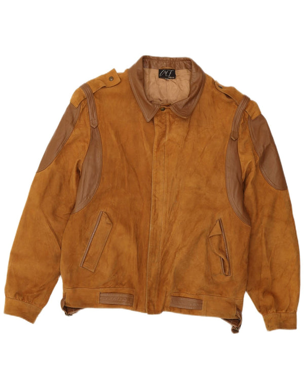 Giubbotto bomber militare in pelle scamosciata da uomo VINTAGE IT 50 Large Brown Colourblock