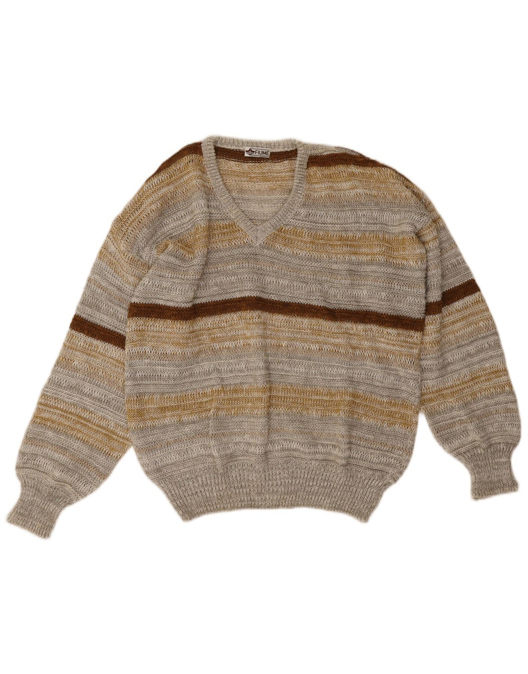 Maglione da uomo con scollo a V Fiume, lino grande a righe grigie