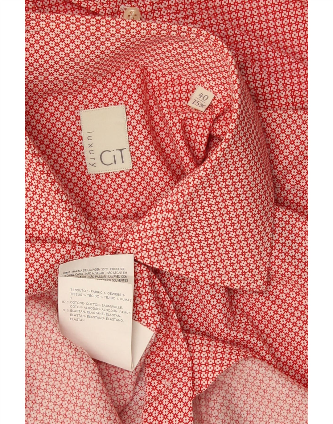 Camicia da uomo vintage taglia 40 15 3/4 cotone geometrico rosso medio