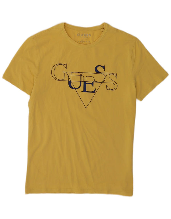 Guess T-shirt grafica da uomo slim fit grande in cotone giallo