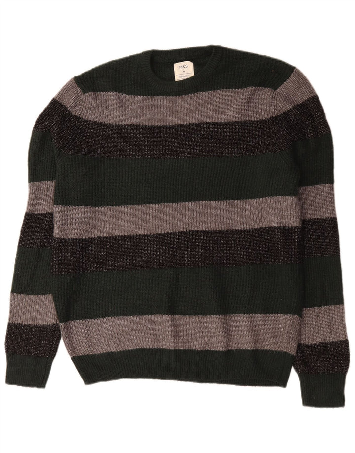 Maglione maglione girocollo da uomo Marks & Spencer a righe verde medio