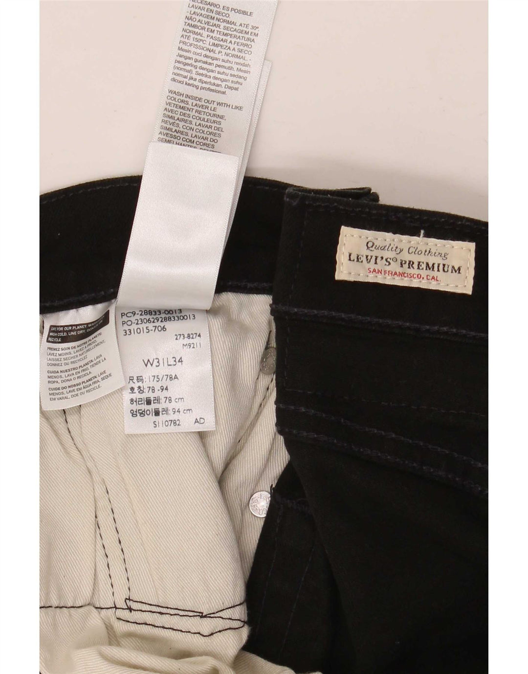 Levi's Uomo 514 Jeans dritti tagliati W31 L24 Cotone Nero