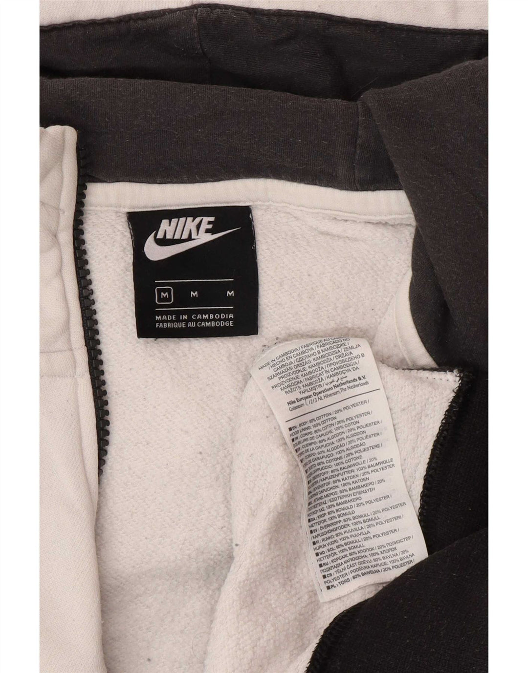Maglione con cappuccio e zip da uomo Nike, cotone color block bianco medio