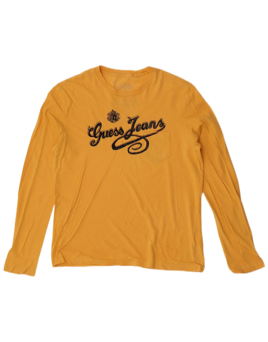 Guess Top grafico da uomo a maniche lunghe in cotone giallo grande