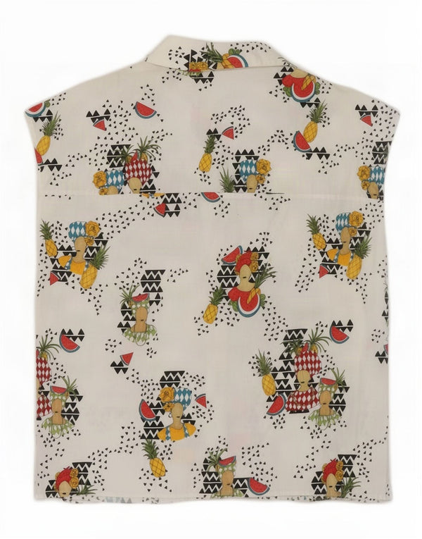 Camicia senza maniche da donna Zara UK 14 Hawaiana in cotone bianco medio