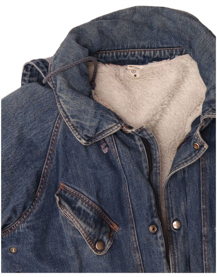 Giacca sherpa in denim oversize da uomo VINTAGE con cappuccio UK 36 piccolo cotone blu