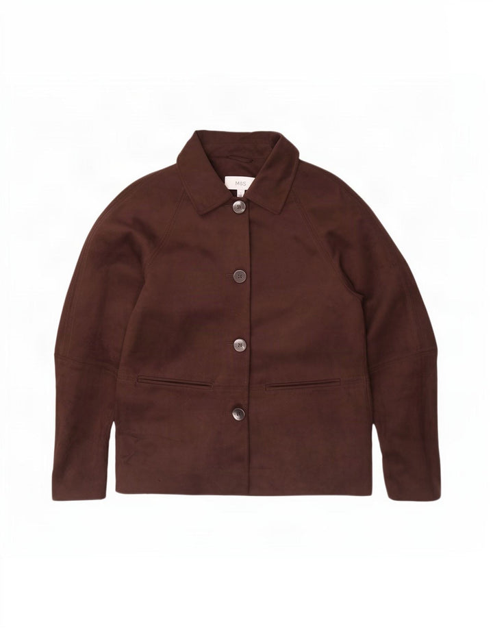 Giacca blazer a 4 bottoni Marks & Spencer da donna UK 10 piccola poliestere marrone